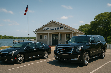 Airport to Sayville Ferry luxury car service by Raja Limousine with sedans and SUVs.